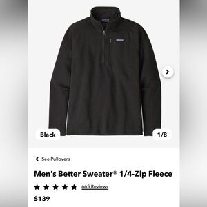 Patagonia men’s better sweater 1/4 zip. Size XL. Black.
